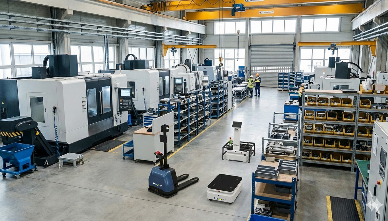 flotta di robot con più funzioni che lavora in magazzino